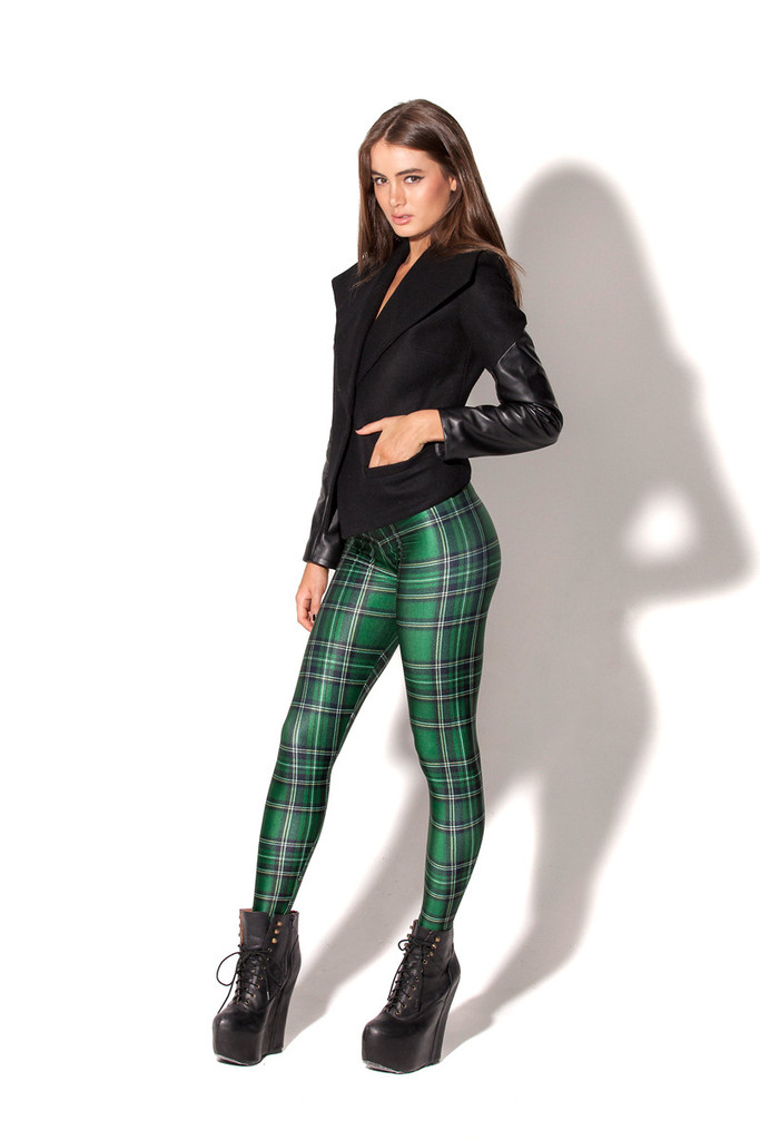 F33081  new green plaid Leggings printing breathable fashion women legging pants